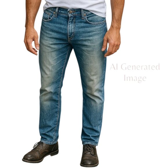 Helix Mens SLIM STRAIGHT Thick Stitched Denim Blue Jeans Size 34W Hemmed to 28" - Picture 1 of 10